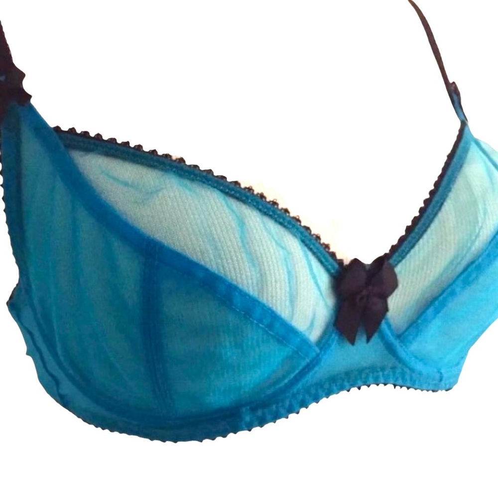 Claudette Sheer Underwire Bra, Style Dessious, Turquoise & Blsck, 34C, NWT
